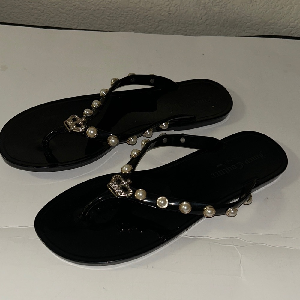 Juicy Couture Black Sandals with Pearl Embellishments